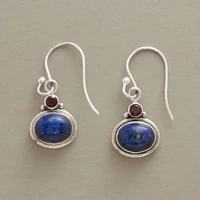 classic oval blue stone dangle earrings for women 2021 retro tribal jewelry antique silver color ethnic style wholesale