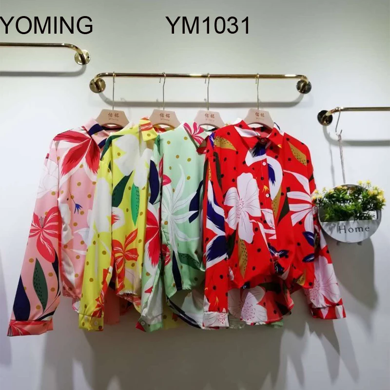 YOMING YM1029 модная официальная рубашка с принтом топы отложным воротником длинным
