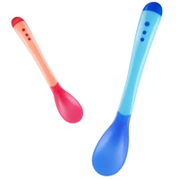 3 colors of temperature sensing spoon suitable for childrens silicone head feeding baby spoon heat sensitive baby tableware