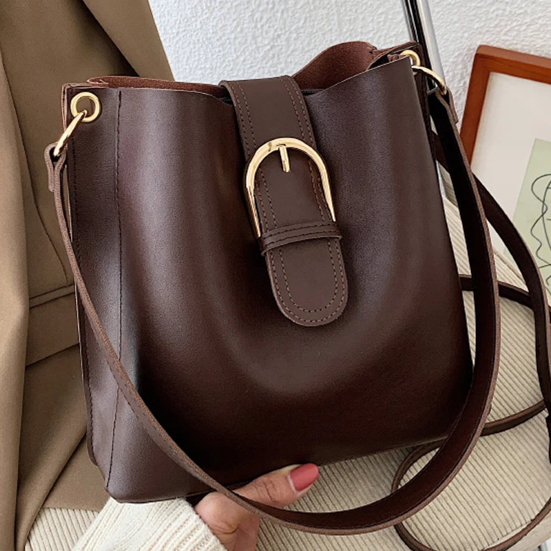 

2021Autumn And Winter New Ladies Bags Daily Shoulder Bag Soft Surface PU Handbag Casual Shopping Bags Bucket Bag