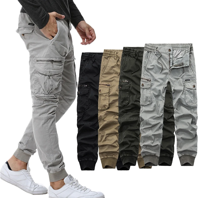 

Mens Outdoor Tactical Cargo Pants Men Joggers Boost Military Casual Cotton Beam Pants Hip Hop Ribbon army Trousers multi pockets