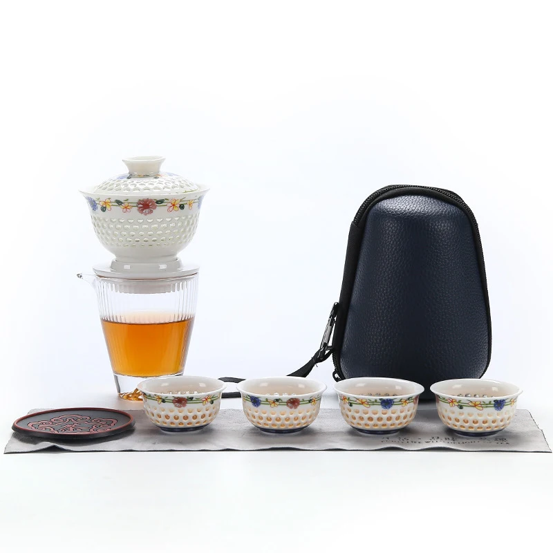 Изысканный сине белый керамический гайвань чайный набор 1pot 5cup непревзойденный