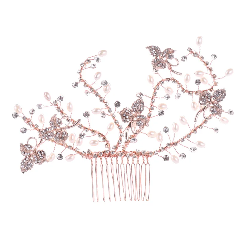 

Bridal Pearl Comb Golden Leaf Insert Comb Inlaid Rhinestone Hair Accessories For Women Pearl Bridal Headdress Hairband Jewelry