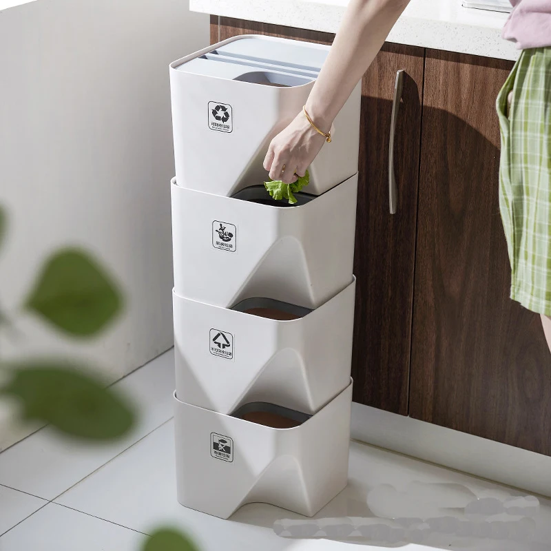 

Household Wet Dry Classification Trash Can Plastic Can Be Superimposed Trash Can Household Waste Bin With Lid Sorting Trash Can