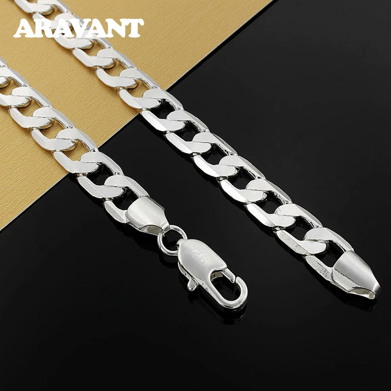 

925 Silver 12MM Flat Sideways Necklaces For Women Men Fashion Jewelry Gifts