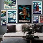 Мультяшный пейзаж, Постер в скандинавском стиле, Нью-Йорк, Сан-Франциско, Аруба, морской автомобиль, Настенная картина на холсте, Настенная картина для декора гостиной