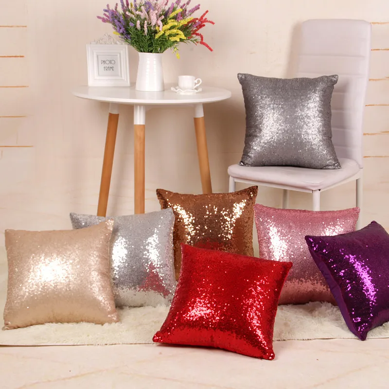 

Glitter Mermaid Sequins Pillow Case Luxury Sofa Cushion Cover Decorative Cushions 40*40 Sliver Pink Gold Pillow Cover Home Decor