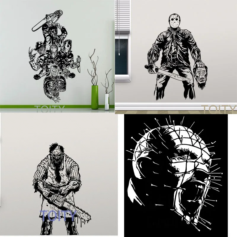 Freddy Krueger стикер на стену Jason Voorhees виниловая наклейка Майкл Майерс Leatherface Hellraiser Pinhead фильм ужасов маньяки плакат