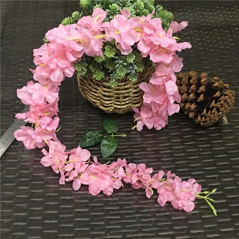 

30Pcs wholesale cherry blossoms vine Artificial Flower Rattan Wreath Arch ceiling Wedding Home backdrop Decoration 90cm