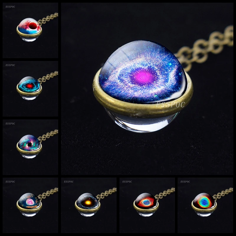 Галактическое туманное двустороннее ожерелье со стеклянным шариком ювелирное