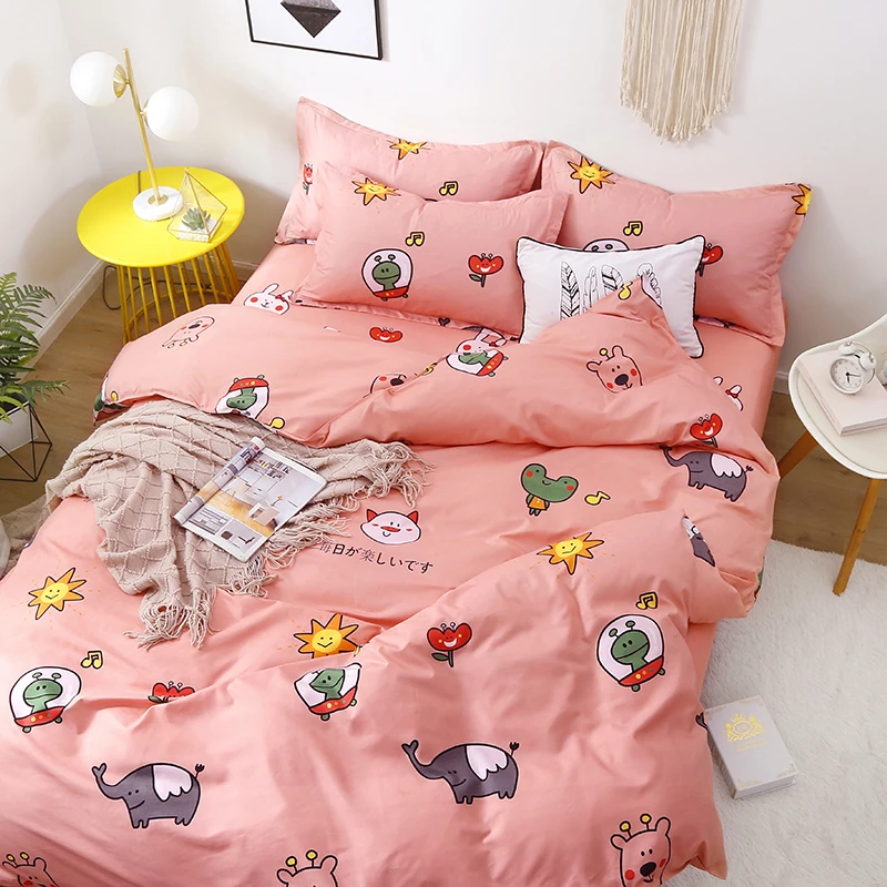 

cartoon elephant bedding set for kids adult kawaii pink bed linen for children duvet cover bed sheets set queen king single size