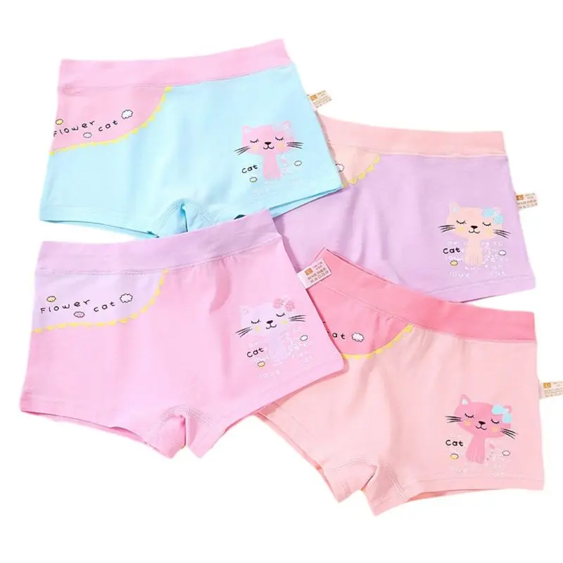 

Kids Girls Cotton Boxer Briefs Cute Cartoon Meow Cat Printed Toddler Underwear Panties Contrast Color Boyshorts 2-12Year