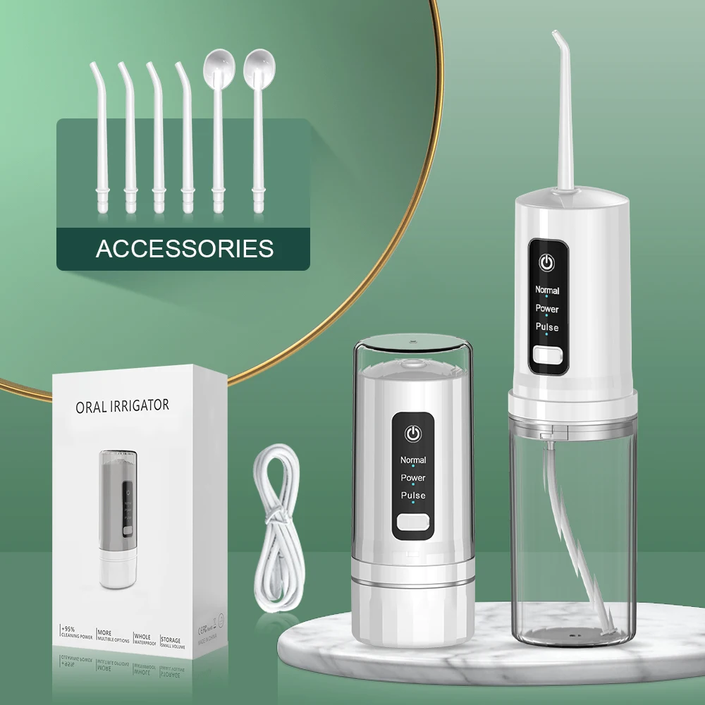 

Oral Irrigator 3 Modes Portable 230ml Dental Water Flosser Jet USB Rechargeable Irrigator Dental Water Floss Tips Teeth Cleaner