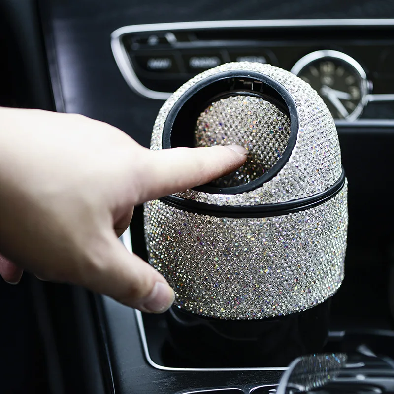 

Creative Diamond-studded Car Multi-function Storage Box Full of Diamonds Sundries Automatic Rebound Cover Interior Black Storage