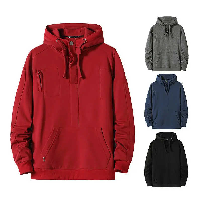 

Свитшот мужской спортивный с капюшоном, пуловер с карманами-кенгуру, худи со сращением ткани карго, верхняя одежда, осень-зима