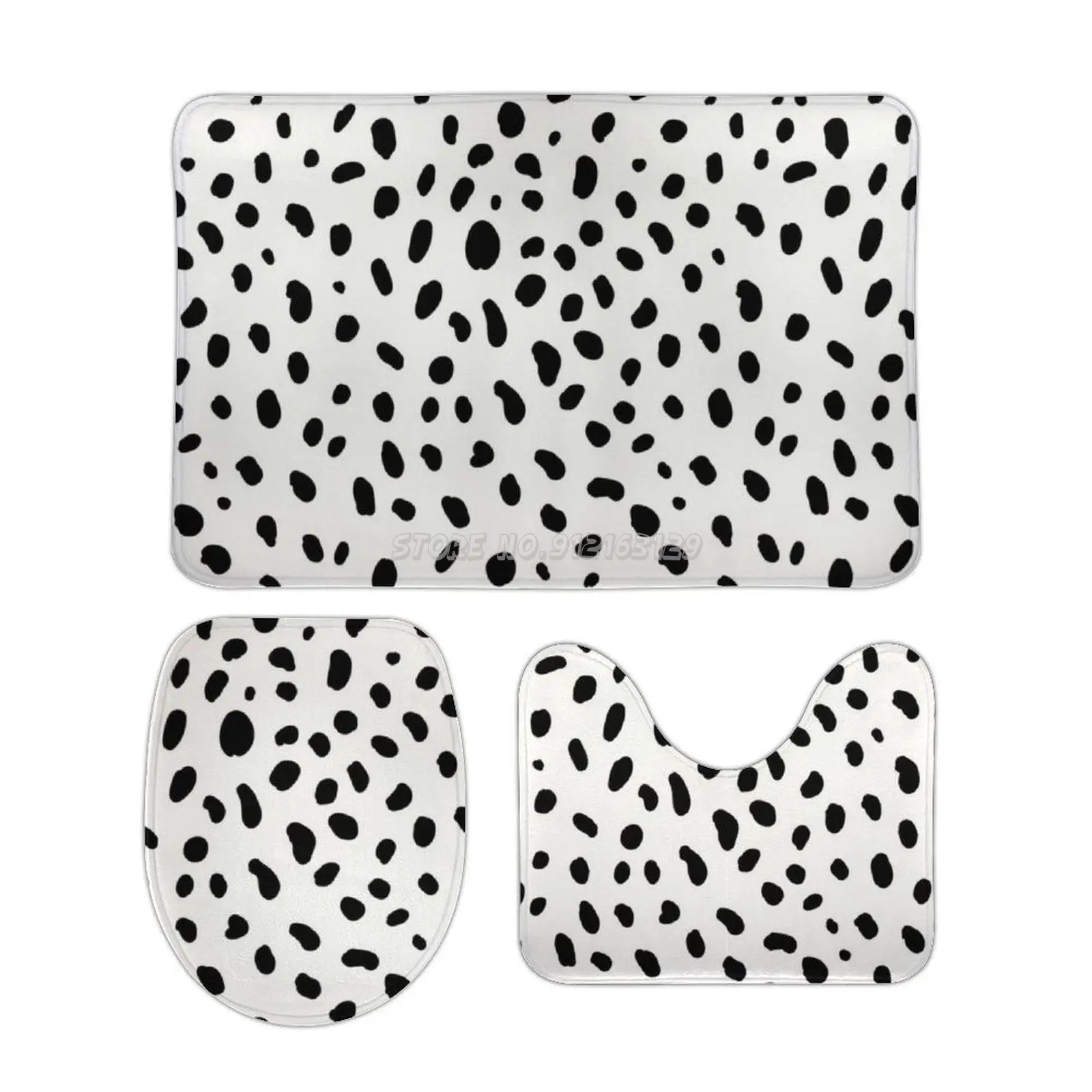 

52342320 3pcs Bathroom Mats Set Bath Rug Non-slip Bath Mat Set Coral Velvet Floor Mat Toilet Room Carpet Rugs Dalmatian Black Wh