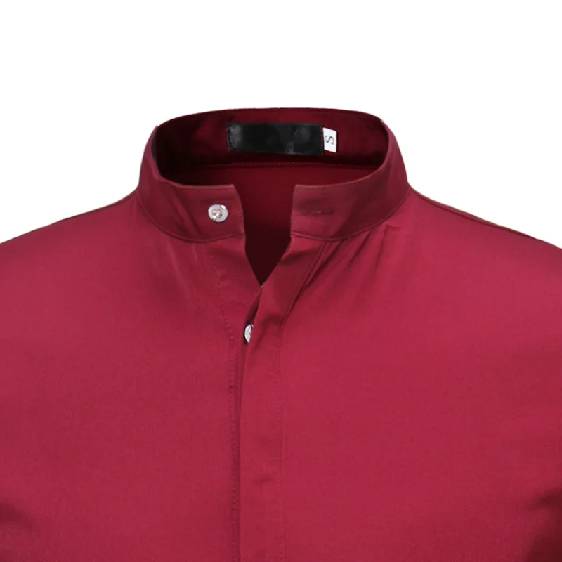 

Ropa De Hombre 2021 New Men's Solid Color Irregular Bottoming Stand Collar Long-sleeved Shirt European Size Camisas Para Hombre