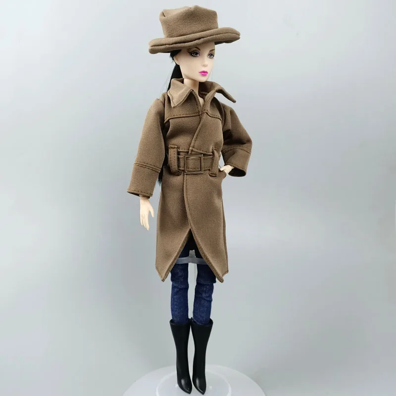 Winter Warm Fashion Office Khaki Coat for Barbie Doll Outfits Clothes Hat Black High Heel Shoes 1:6 BJD | Игрушки и хобби