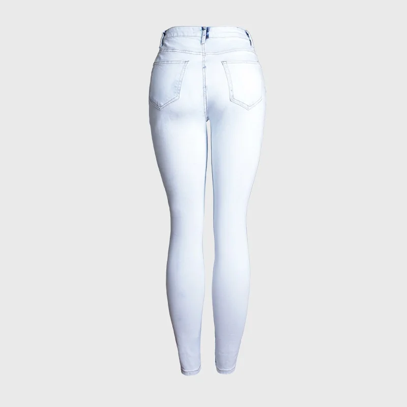 

2020 New Arrival Summer Style Female Fashion Sexy Summer Ripped Hole Solid High Waist Hot Night Club Denim Pencil Pants
