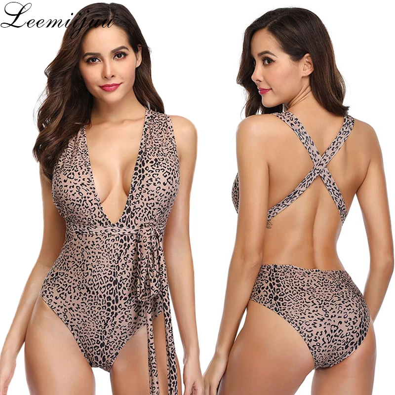 LEEMIIJUU цельный костюм женский монокини с леопардовым принтом купальник лямкой на