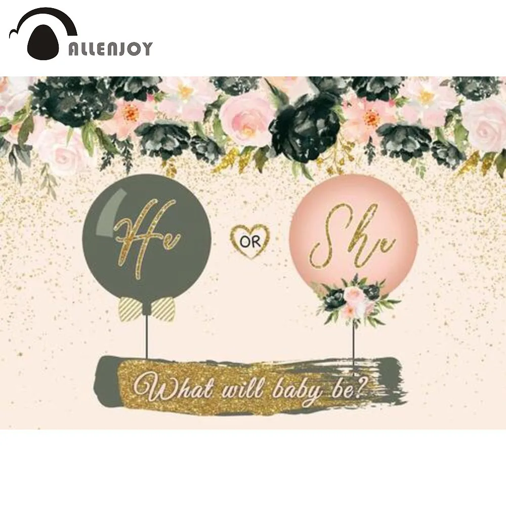 Фон для фотосъемки Allenjoy с изображением пола и надписью He or She Baby Shower золотые