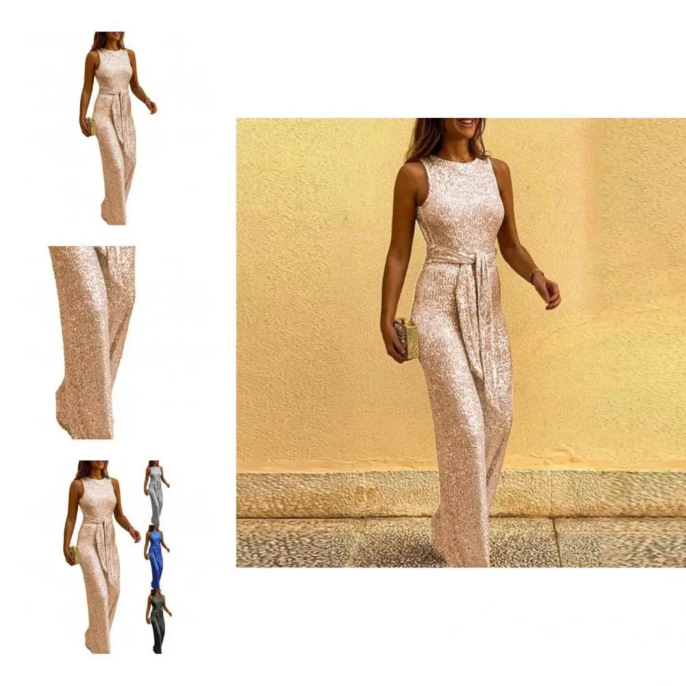 

Sleeveless Jumpsuit Attractive 4 Colors Comfortable Sexy Glitter Women Romper Jumpsuit Women Jumpsuit for Home