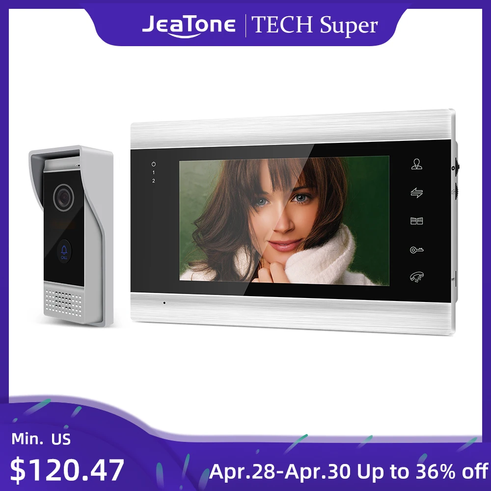 Jeatone 7 дюймов Беспроводной Wi-Fi беспроводная IP видео-телефон двери внутренной связи Системы с 1x720P проводной дверной звонок с Камера, Поддержка дистанционная разблокировка - изображение