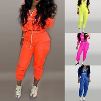 2021 women zip up neck long sleeve short trench safari long pants suits two pieces set sporting tracksuit outfit