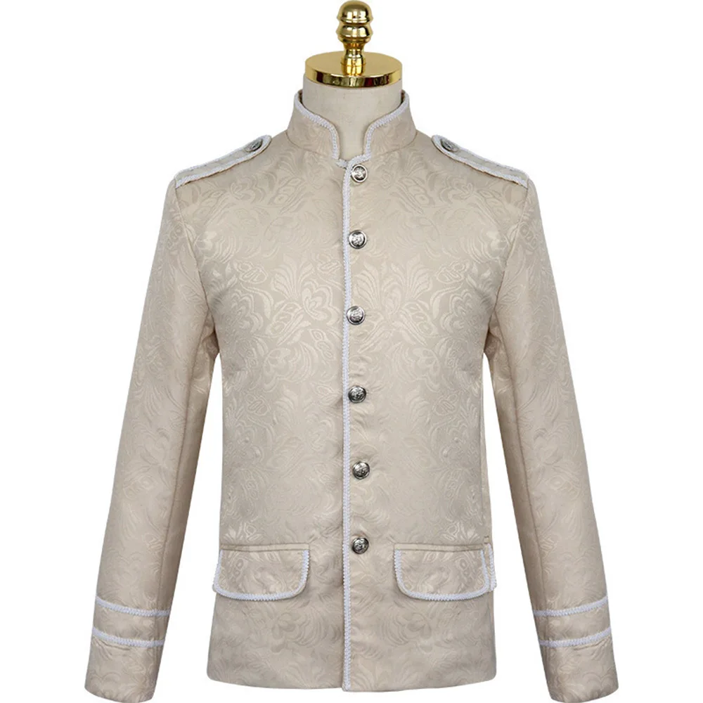 

Мужская однотонная куртка с длинным рукавом, однобортная куртка в стиле ретро, с воротником-стойкой, одежда для выступлений, новинка 2021