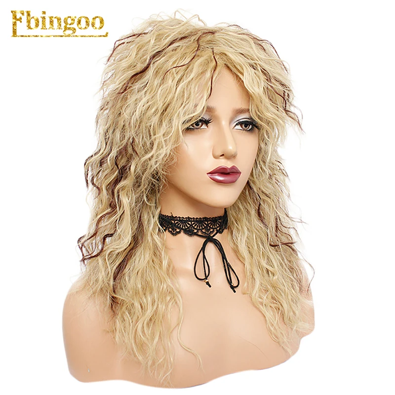 Ebingoo 70s 80s диско Хеллоуин качающийся парик длинный кудрявый Золотой Блонд