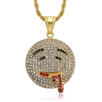 drool round face pendant with rope chain gold color stainless steel charm iced out bling mens hip hop necklace rock jewelry