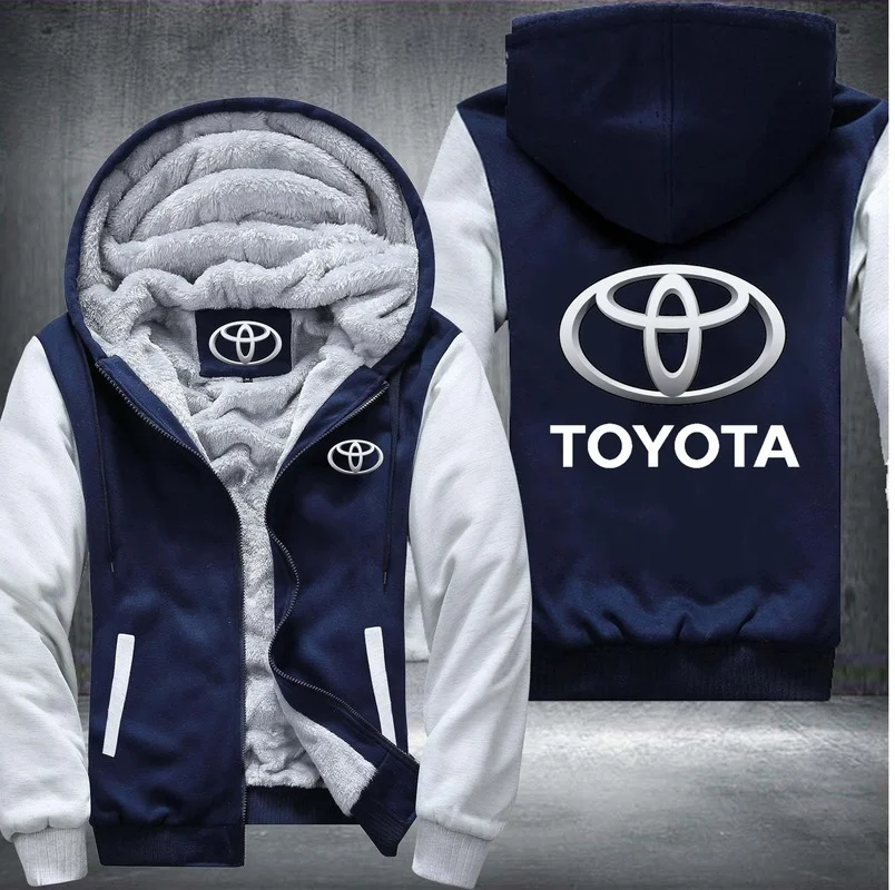 

New Brand Retro Mens Toyota Fashion Warm Thicken Hoodie Zipper Outwear Movement Comfortable Winter Long Sleeve Patchwork Tops
