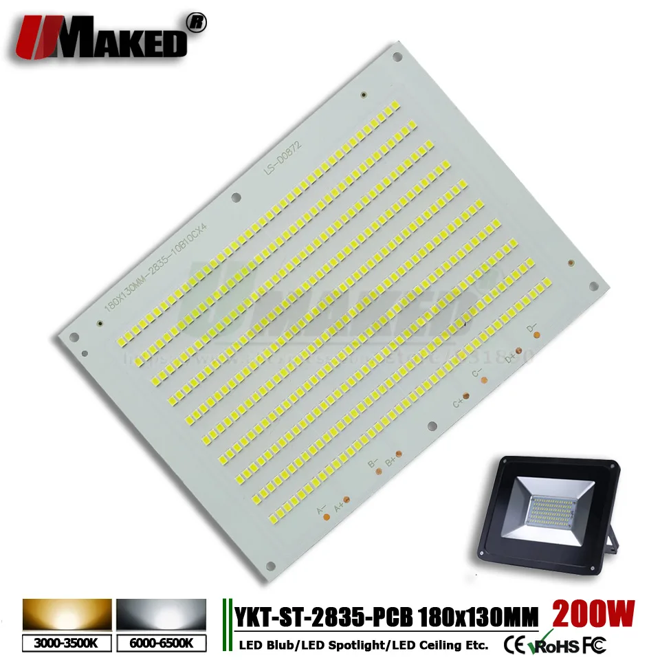 

200W 180x130mm SMD2835 LED Flood Light PCB Plate Light Source Heatsink LED Aluminum PCB Panel Borad for Outdoor lights lamps DIY