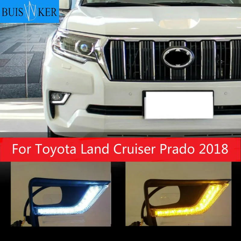 2PCS LED For Toyota Land Cruiser Prado 2018 DRL Daytime Running Light Daylights Fog lamp With Turn Signal Lamp