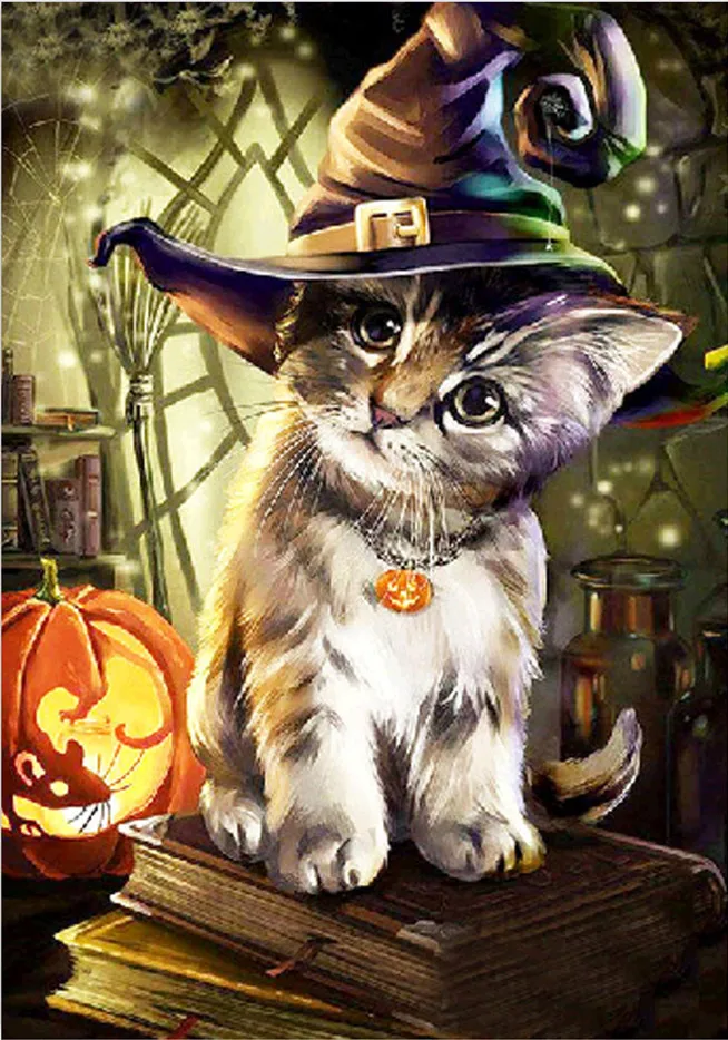 

Halloween Cat Animal Painting Cross Stitch Kits Needlework Embroidery Crafts 14ct Unprinted DIY Arts Handmade Home Decor
