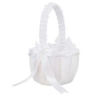white satin bowknot lace trim flower girl basket for wedding ceremony garden supply