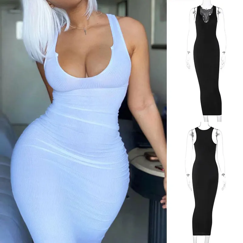 

Ladies Trendy Sleeveless Solid Color Square Collar Dress Fashion Sexy Streetwear For Women Fashion Sexy Streetwear Dress