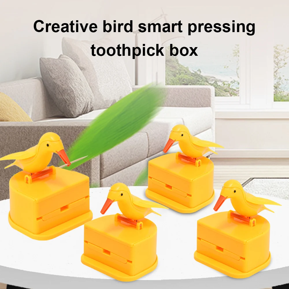 

Cute Bird Toothpick Dispenser Bird Shape Press Type Toothpick Holder Box For Home Kitchen Party Hotel Restaurant