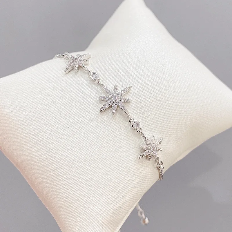 Оптовая продажа браслет с фианитами в виде восьми звезд снежинки для