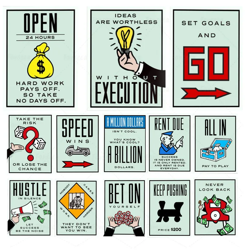 

Wall Art Cartoon Graffiti Canvas Painting Hd Print Monopoly Time Is Money Poster Modular Pictures for Office Study Home Decor