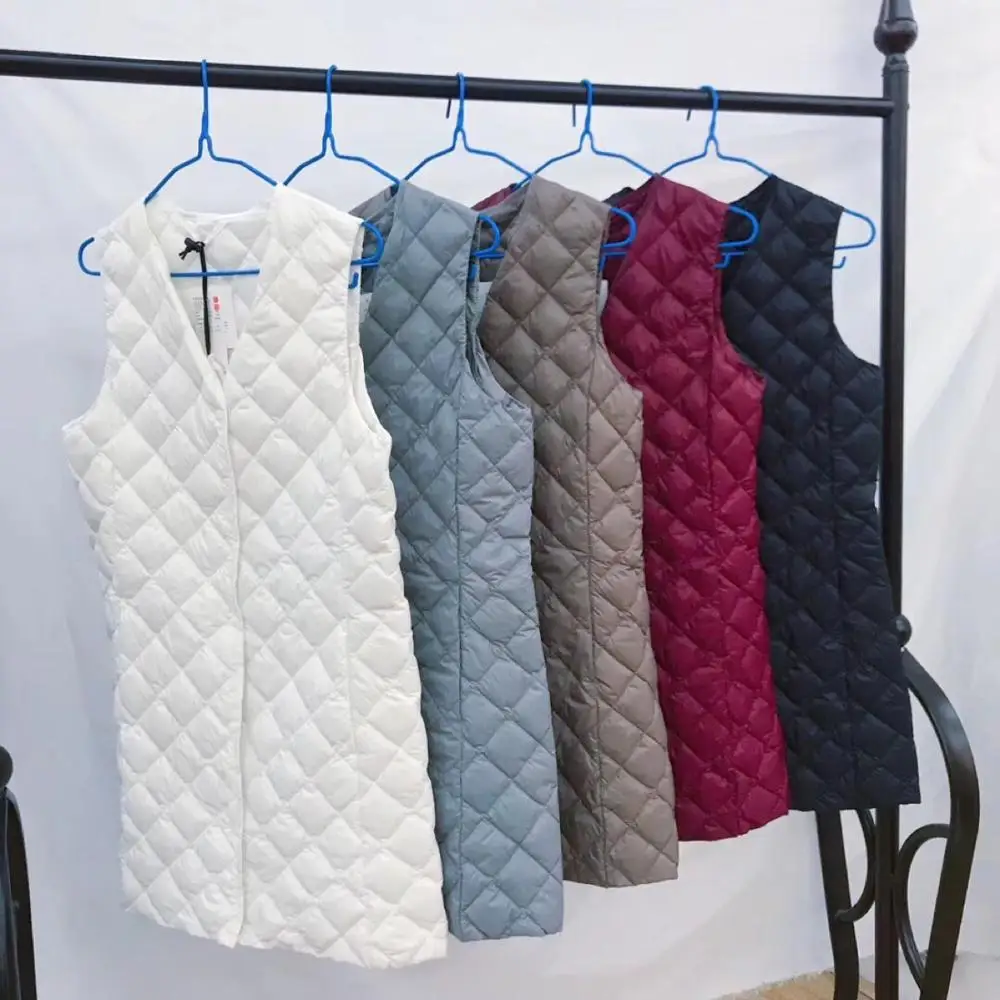

Down Jackets Coats Women's Long Vest Ultra Light Down Vests Sleeveless Turn-down Collar Jacket Single Breasted Warm Suit Vest