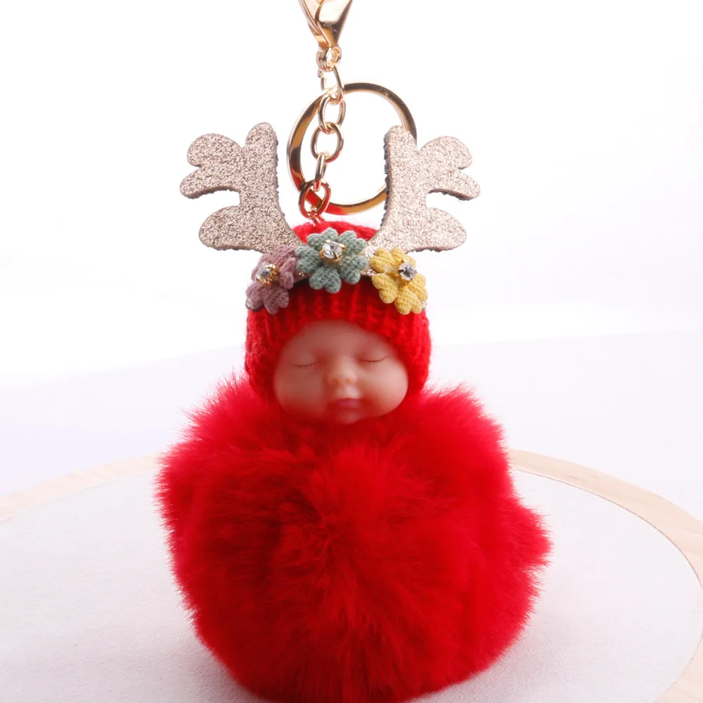 Спящая кукла брелок рога Хрустальная помпон шарик из искусственного кроличьего