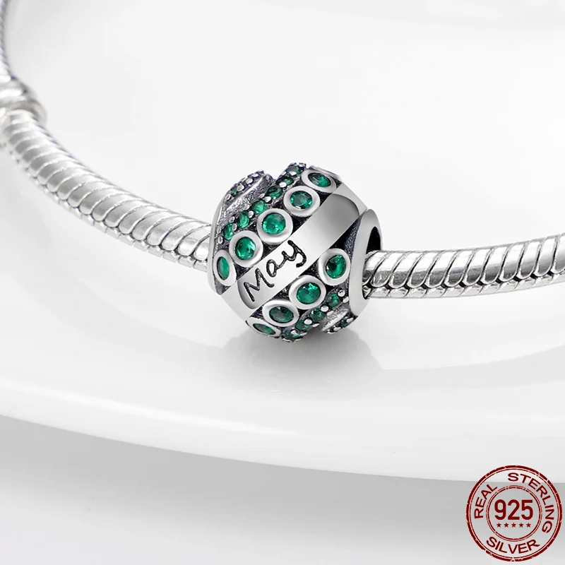 

2021 New Fit Pandora Bracelet Necklace May Birthday Stone Bead Plata De Ley Charm Bead Lady DIY Jewelry Gift