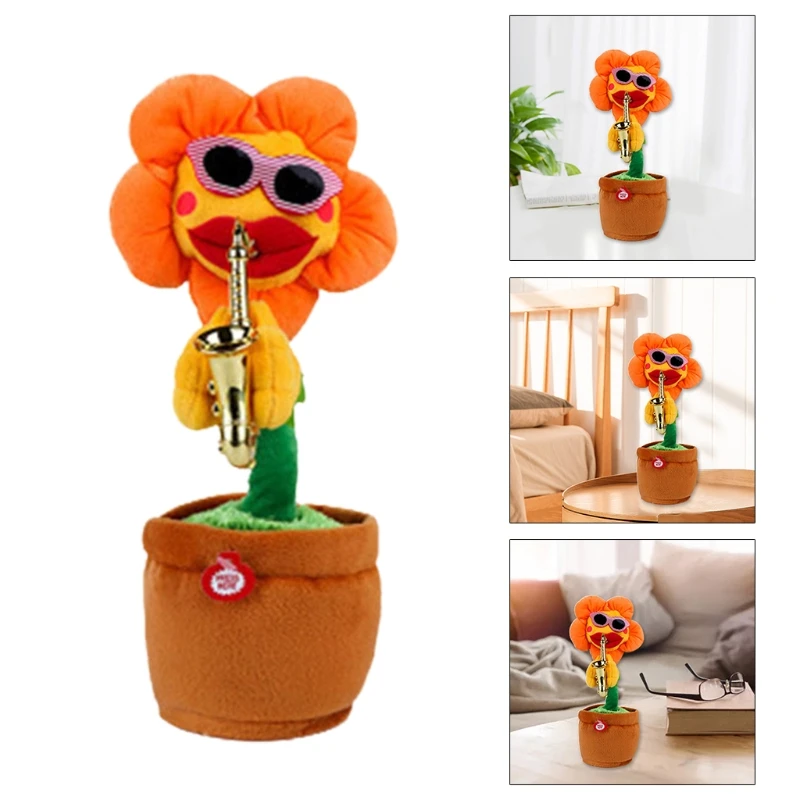 

X7AB Electric Funny Singing Dancing Sunflower Toy Playing 80 Saxophone Songs Flower