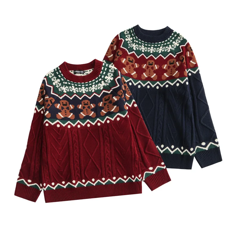 

Осенне-зимний Рождественский свитер для пар, ретро ленивый Свитер оверсайз с круглым вырезом, куртка, мужской свитер в полоску