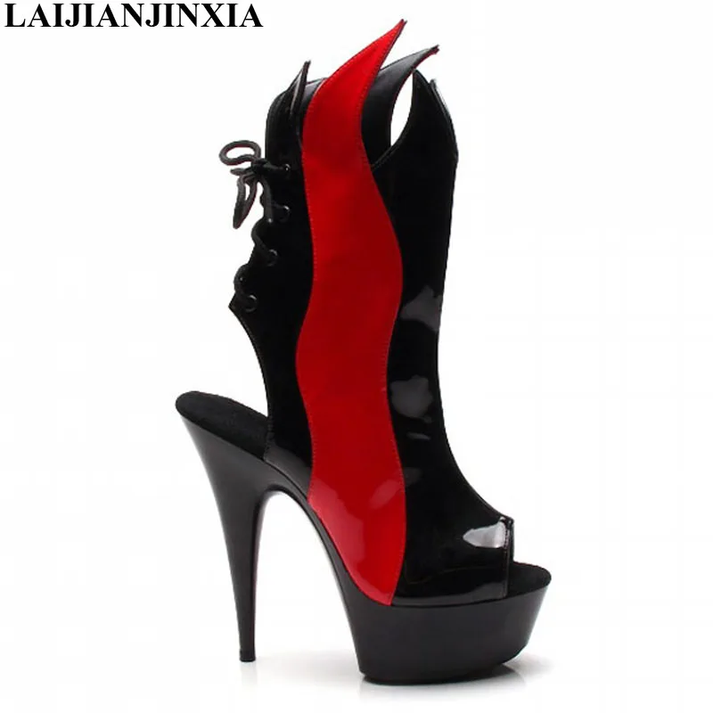 New match the low - cut boot, flame shape 15cm high heels and cool boot club sexy Dance Shoes