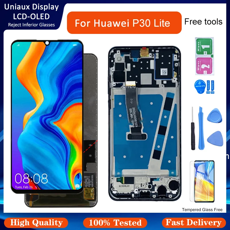 

Сменный дисплей 100% P30 Lite 2312*1080 Для Huawei P30 Lite / Nova 4e, ЖК-дисплей с сенсорным экраном и дигитайзером в сборе, фонарь LX2 AL01