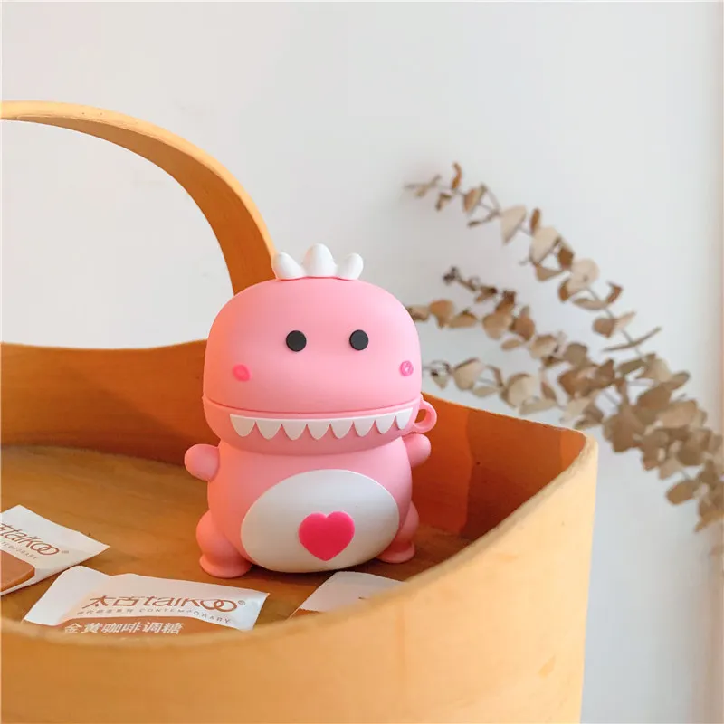 Pink dinosaur 3D милый мультфильм беспроводной Bluetooth наушники чехол для Apple Air Pods противоударный силиконовый чехол для Air pods 1/2 сумка для наушников Capa - Цвет: Pink dinosaur