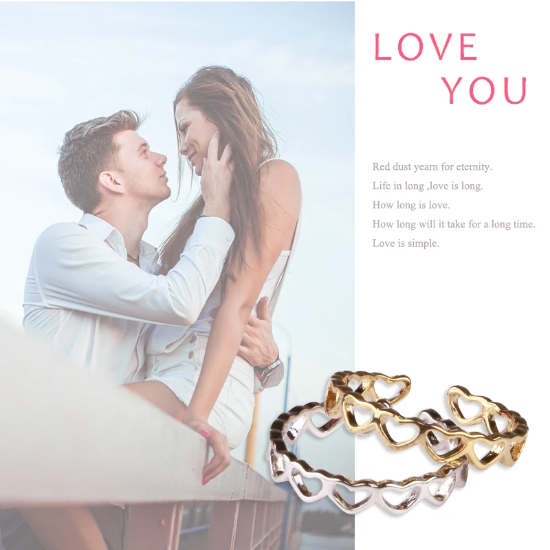 

Lucky Gold and Sliver Color Adjustable Finger Rings for Women Heart Design Simple Open Ring Zinc Alloy Women Accessories