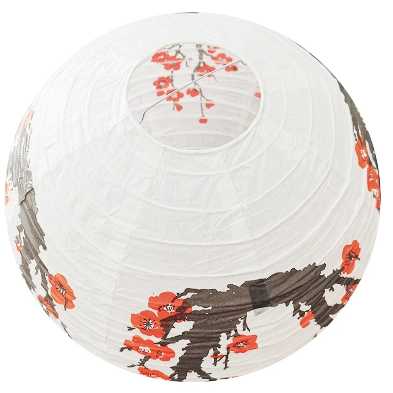 

Red Cherry Flowers Paper Lantern White Round Chinese Japanese Paper Lamp for Home Wedding Party Decoration 28GF